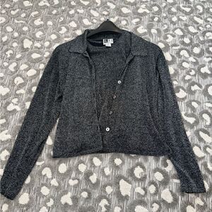 Vintage Y2K Silk Matching Top Set – Sparkly Collar Button-Down Shirt & Tank